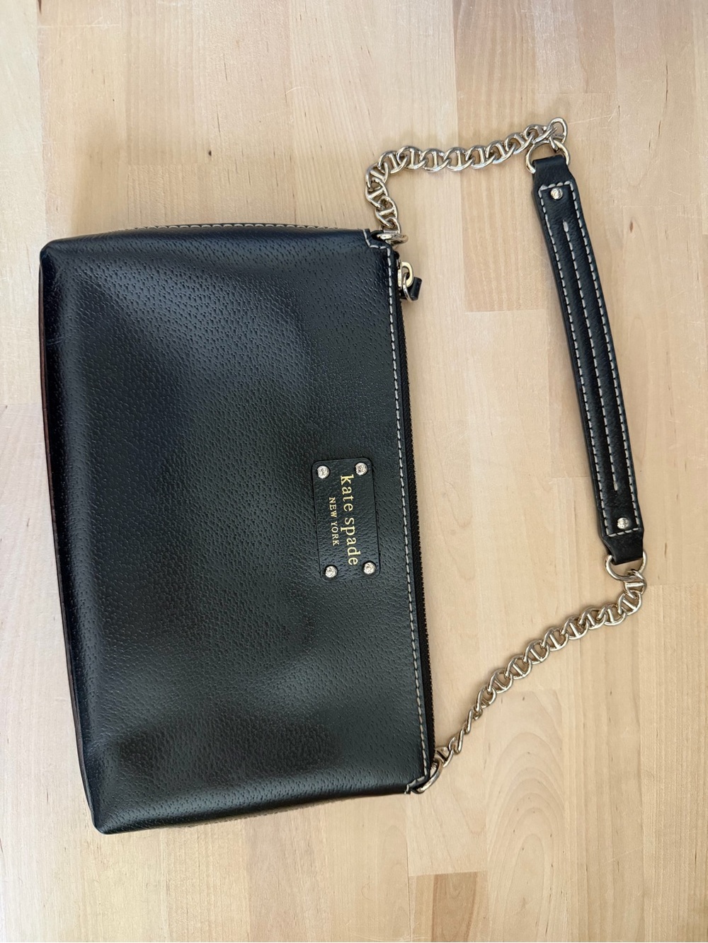 kate spade Black Leather Chain-Handle Wristlet